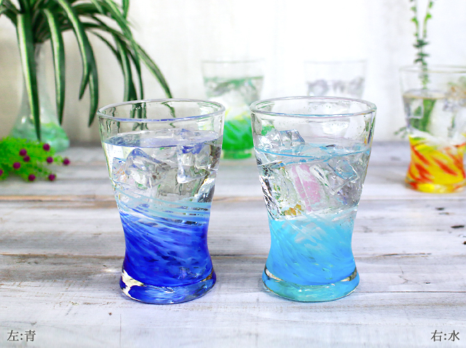 海蛍アイスグラス青と水