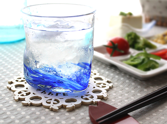 光る琉球ガラス/海蛍三角グラス2個ペアセット