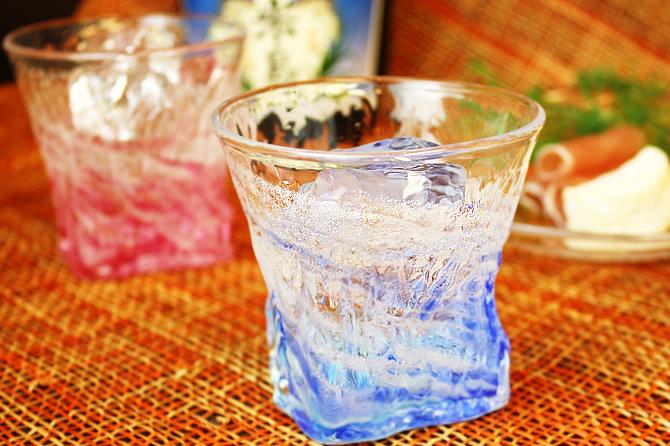 琉球ガラス/残波ロックグラス・レインボー/匠